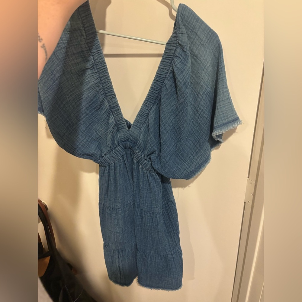 aerie Denim-Blue Gauze Dress